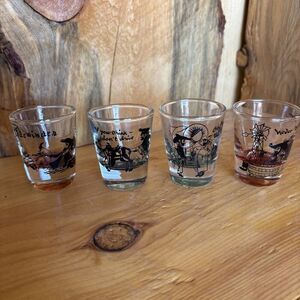 1950s Western Themed Novelty Shot Glass Set Of 4 Vintage